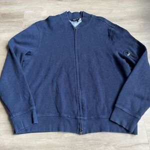 Brooks Brothers Men's XL Full Zip Mock Neck Sweater Navy Blue Cotton